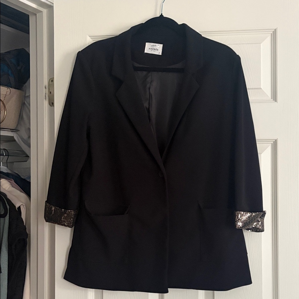 Andree Black Blazer with Silver Sequin Cuffs